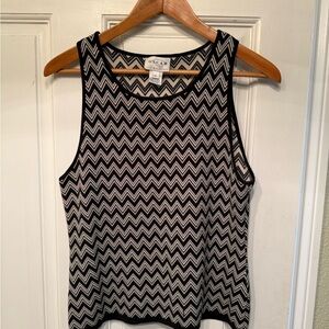 Oscar de la Renta Black and White Zigzag Tank Top